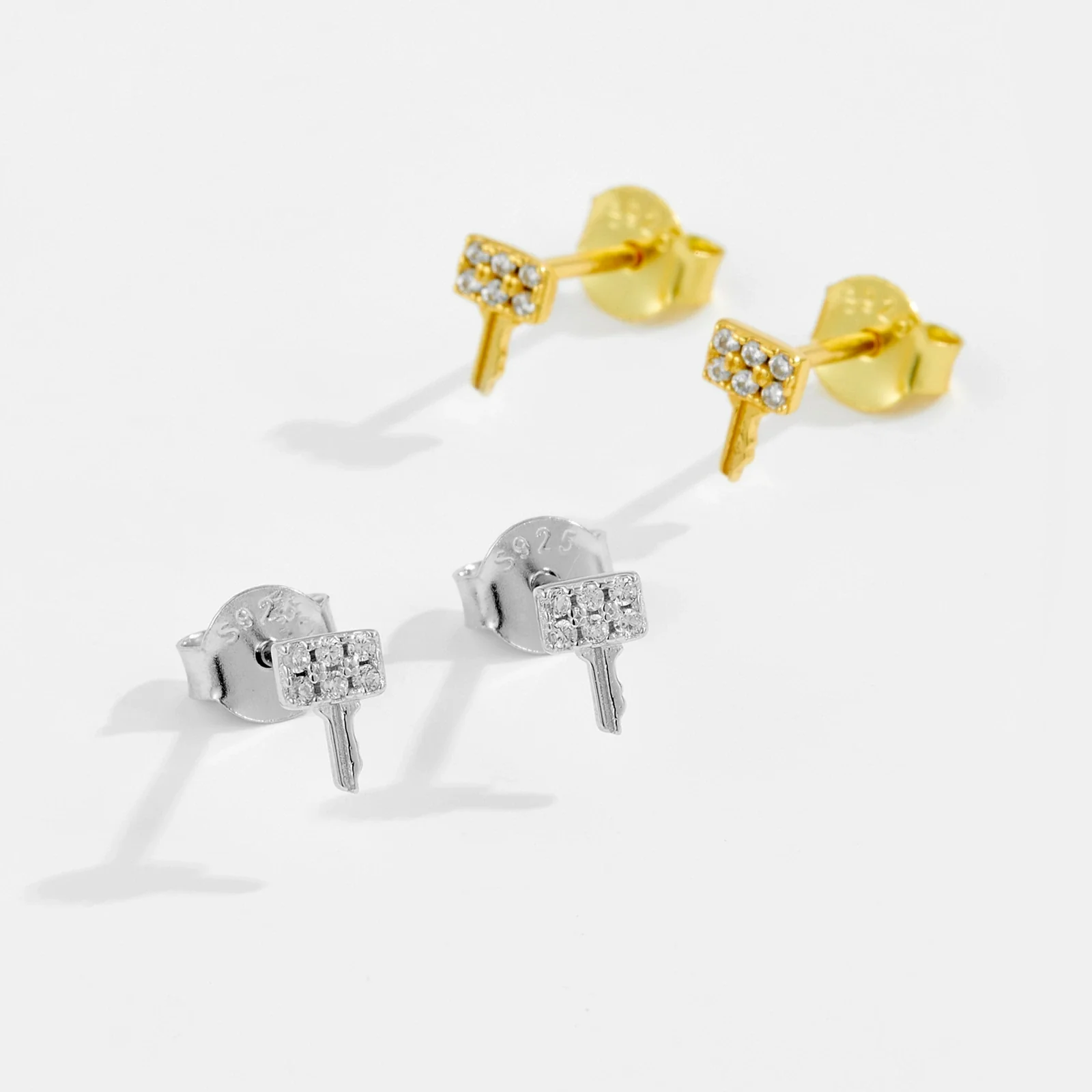 S925 Sterling Silver Lock Key Earrings Microinlaid Zircon Electroplated Platinum 18K Gold Fashion Unisex - Image 4