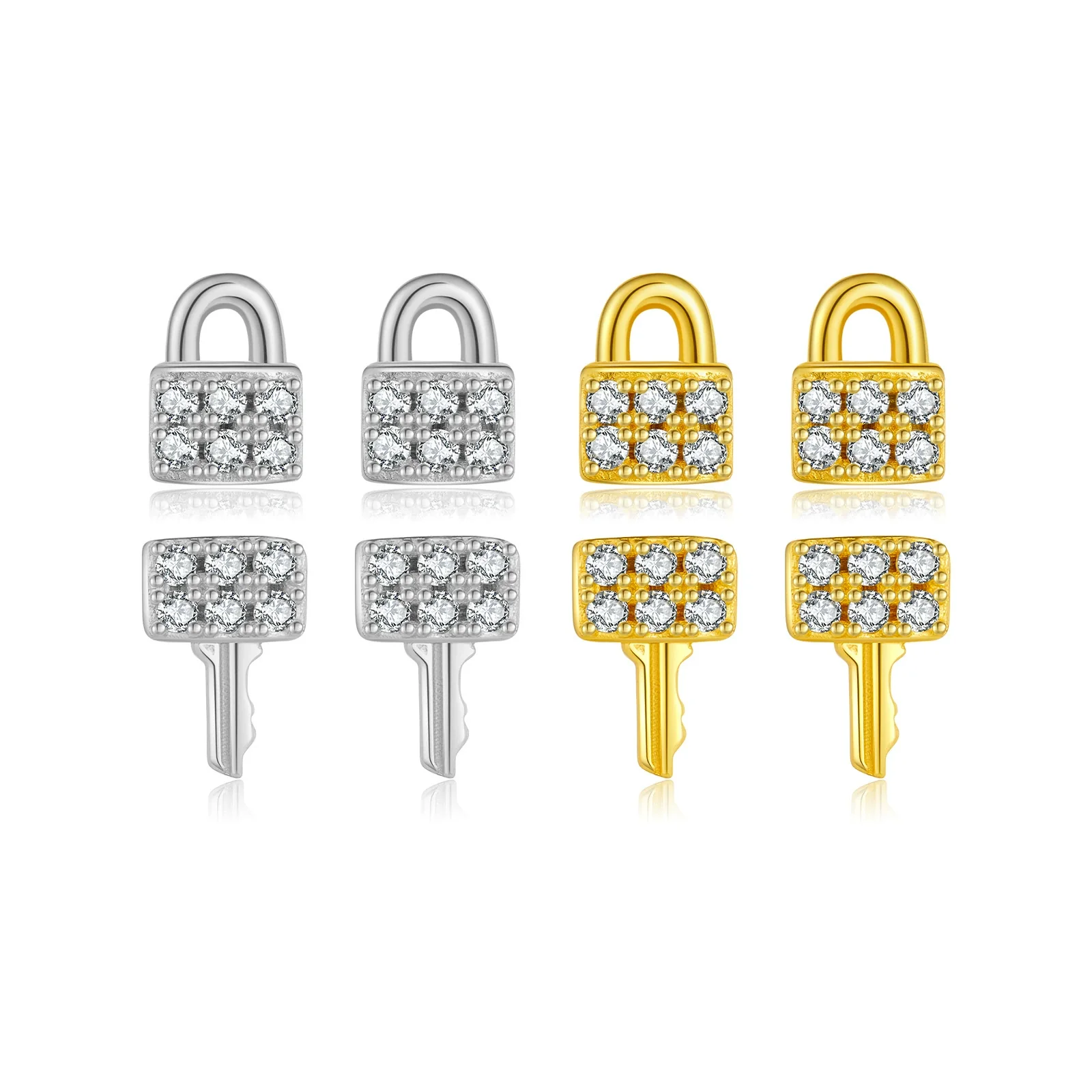 S925 Sterling Silver Lock Key Earrings Microinlaid Zircon Electroplated Platinum 18K Gold Fashion Unisex - Image 5
