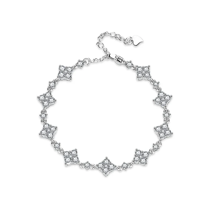 S925 Sterling Silver Moissanite Geometric Four Leaf Clover Women's Bracelet Set With Diamonds Fashion - Image 4