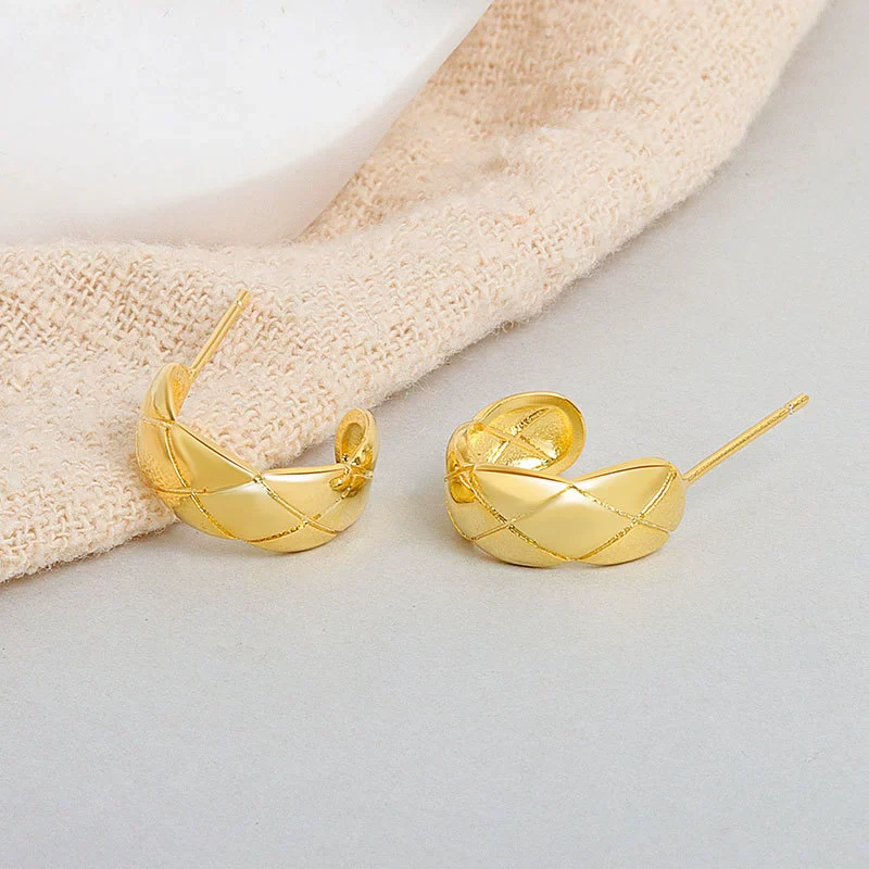 S925 Sterling Silver Plaid Earrings For Women In Simple Cold Style - Image 6