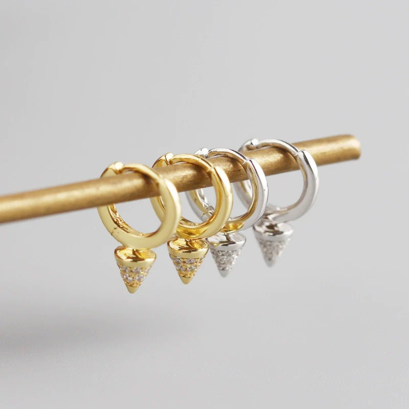S925 Sterling Silver Punk Rivet Geometric Ear Stud Earrings With Electroplating - Image 2