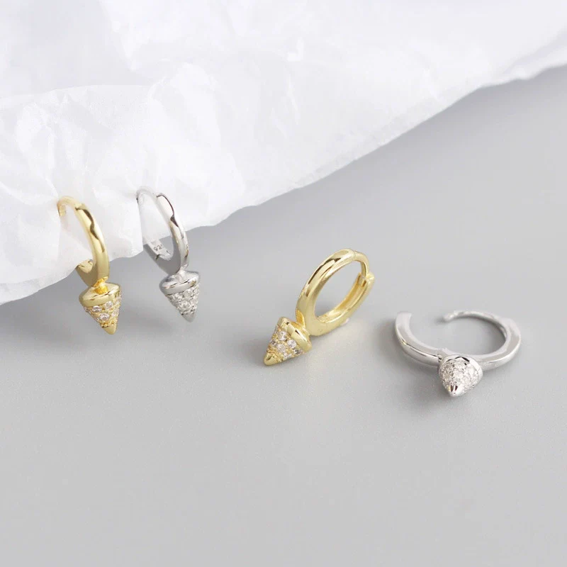 S925 Sterling Silver Punk Rivet Geometric Ear Stud Earrings With Electroplating - Image 3