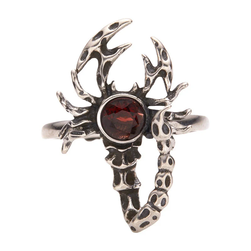 S925 Sterling Silver Ring With Natural Garnet Citrine Retro Personality Exaggerated Opal Scorpion Animals Zodiac Set With Precious Stones Antique Style - Image 5