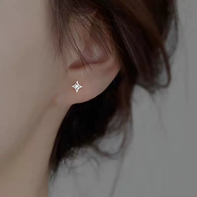 S925 Sterling Silver Star Earrings Sweet Style Diamond Design Unisex - Image 4