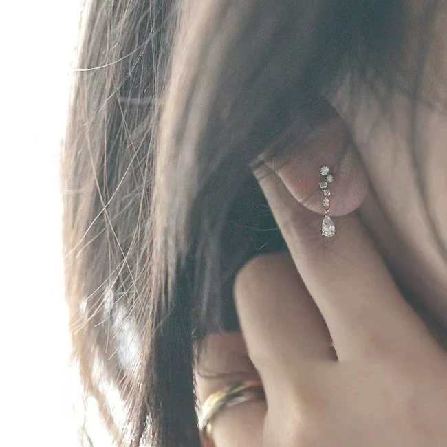 S925 Sterling Silver Stud Earrings For Women Plated 14K Gold Inlaid Zircon Water Drop Tassel Light Luxury
