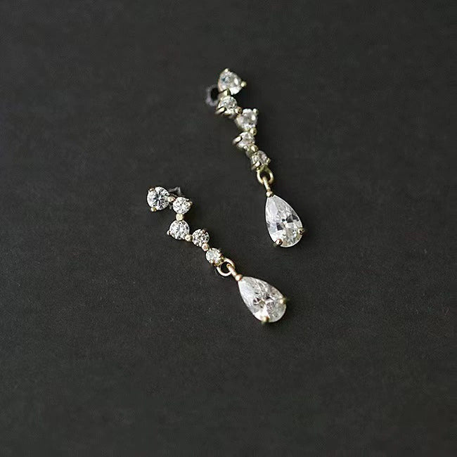 S925 Sterling Silver Stud Earrings For Women Plated 14K Gold Inlaid Zircon Water Drop Tassel Light Luxury - Image 4