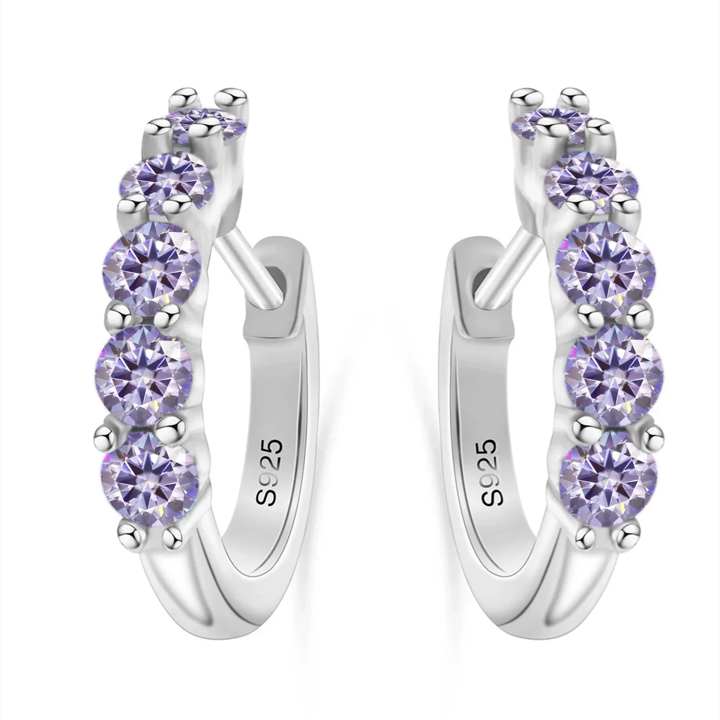 S925 Sterling Silver Women's Classic Round Moissanite And Diamond Earrings - Image 13