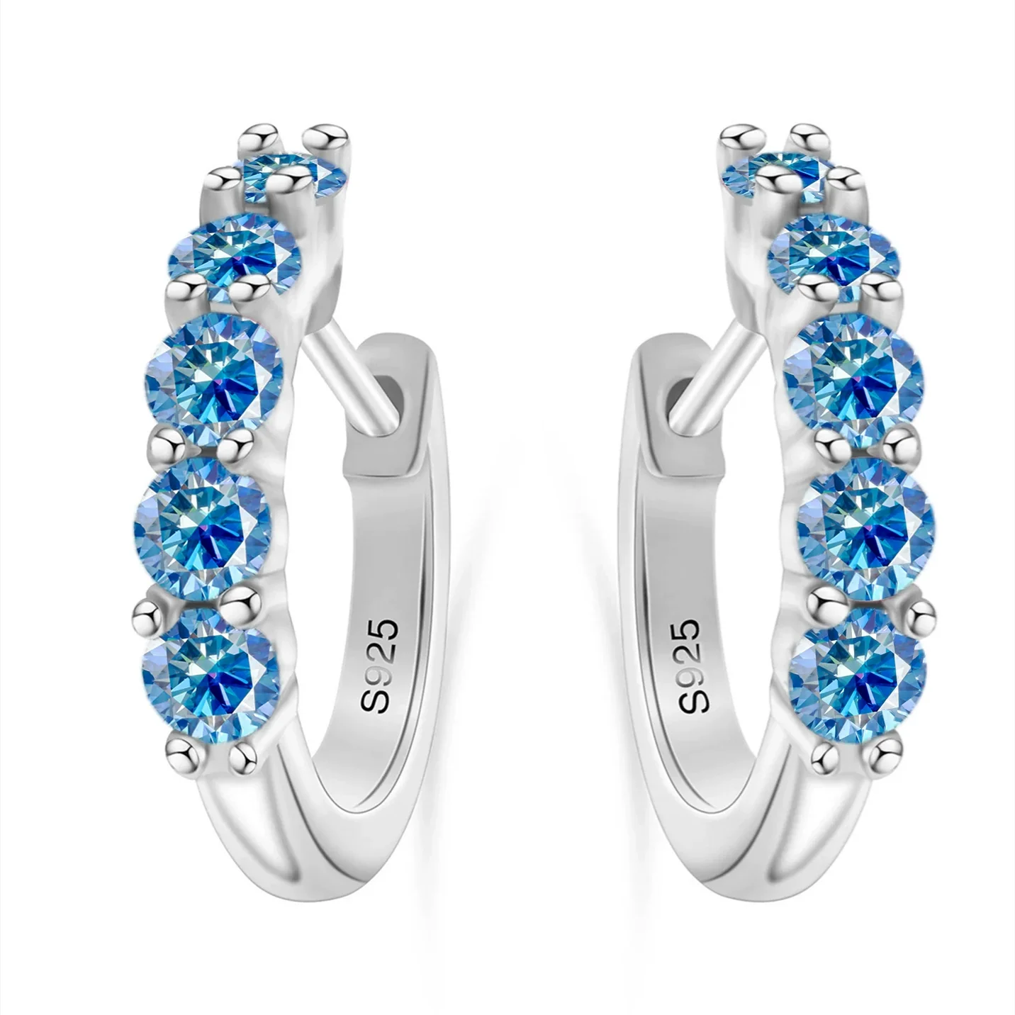 S925 Sterling Silver Women's Classic Round Moissanite And Diamond Earrings - Image 14