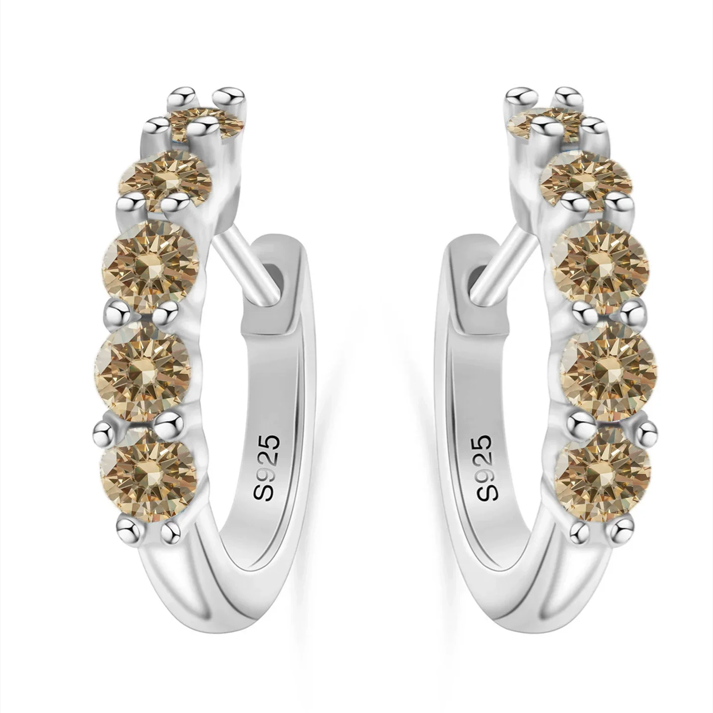 S925 Sterling Silver Women's Classic Round Moissanite And Diamond Earrings - Image 16