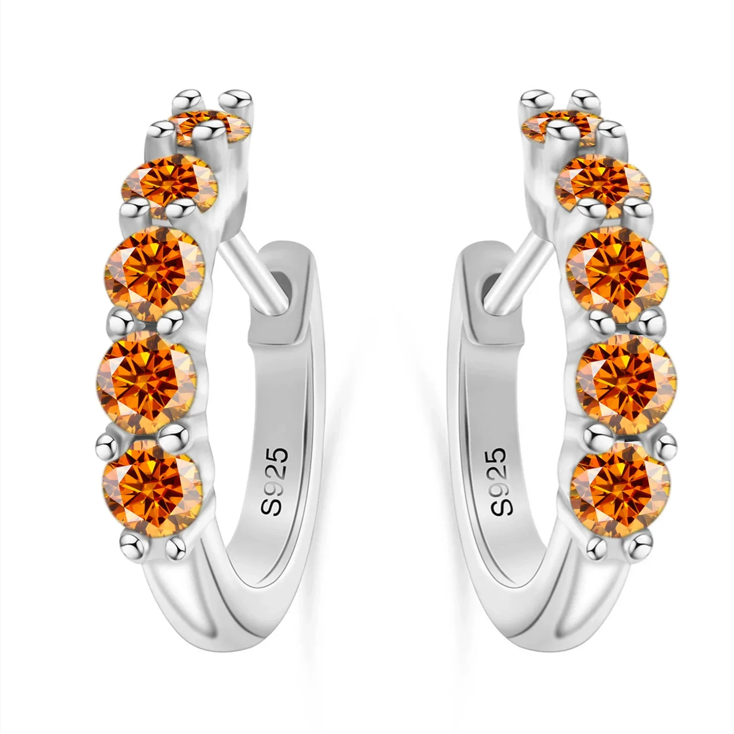 S925 Sterling Silver Women's Classic Round Moissanite And Diamond Earrings - Image 19