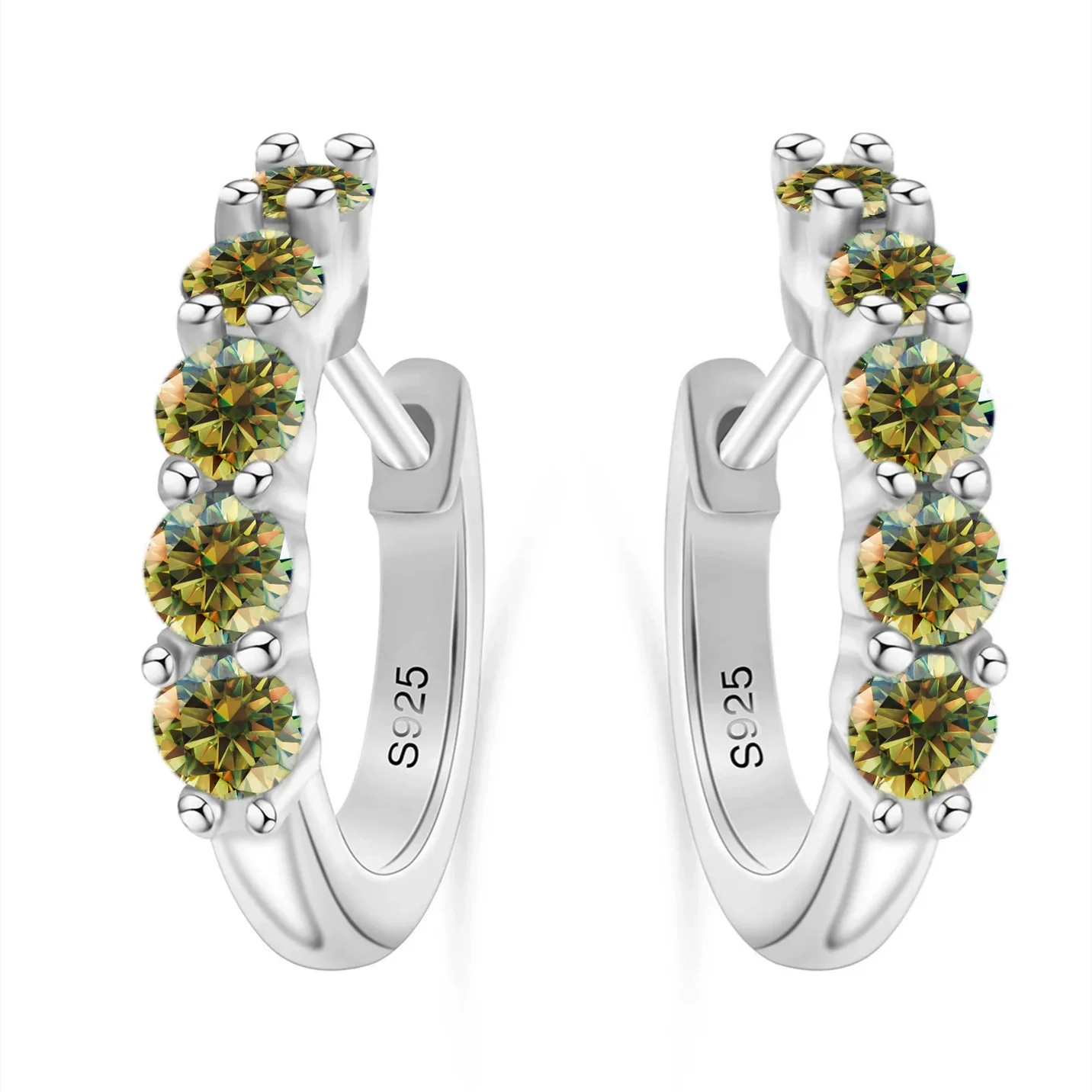 S925 Sterling Silver Women's Classic Round Moissanite And Diamond Earrings - Image 4