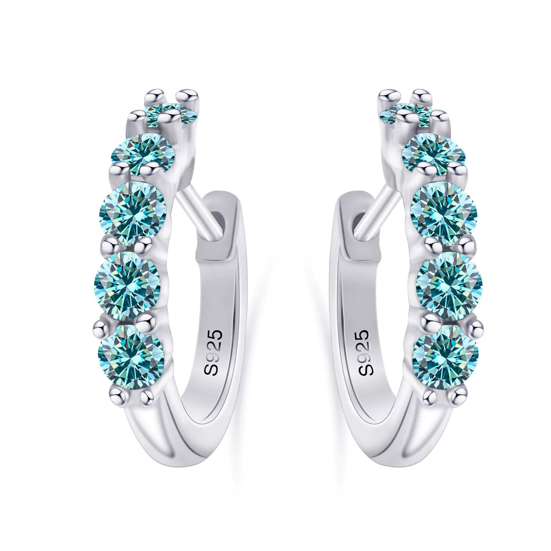 S925 Sterling Silver Women's Classic Round Moissanite And Diamond Earrings - Image 5