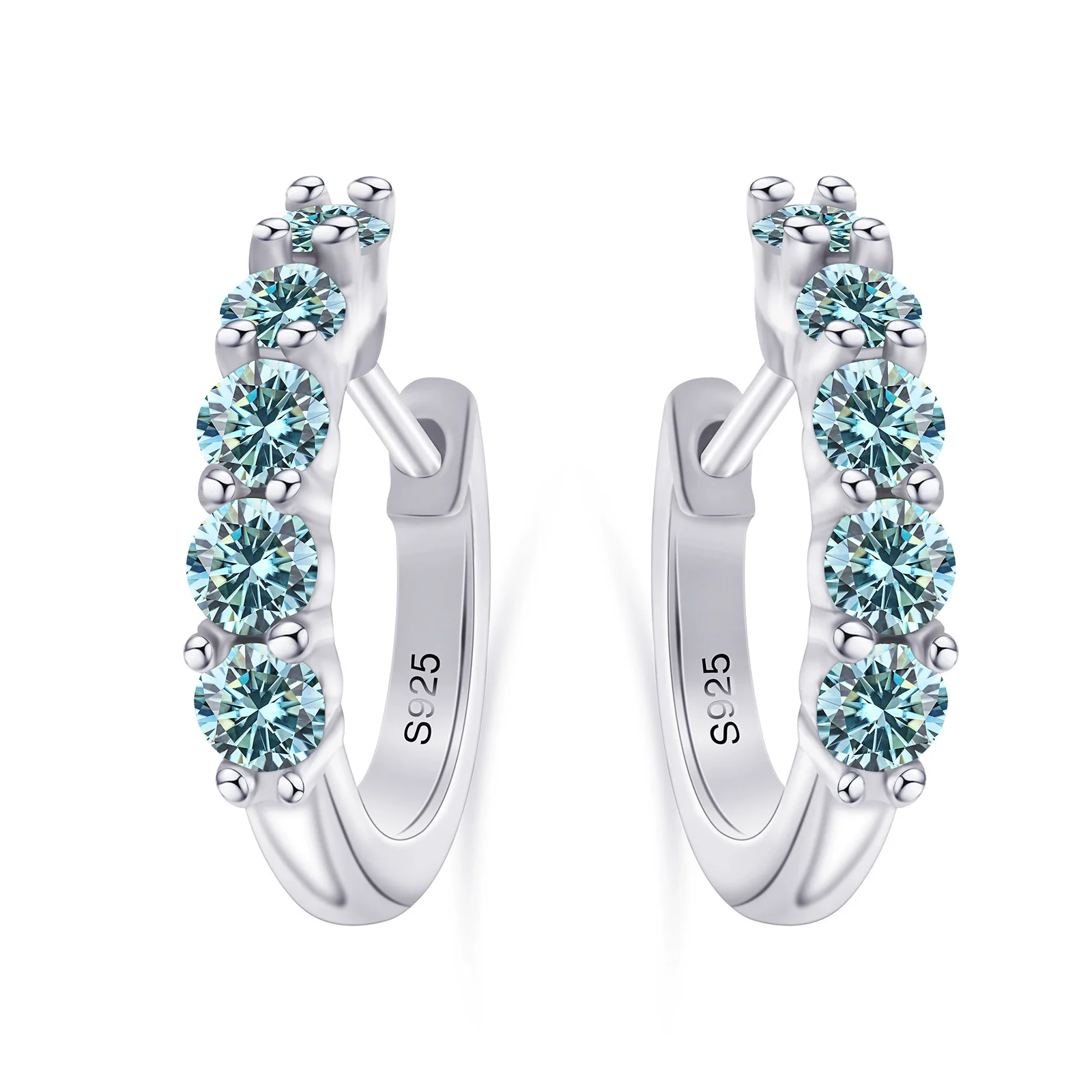 S925 Sterling Silver Women's Classic Round Moissanite And Diamond Earrings - Image 7