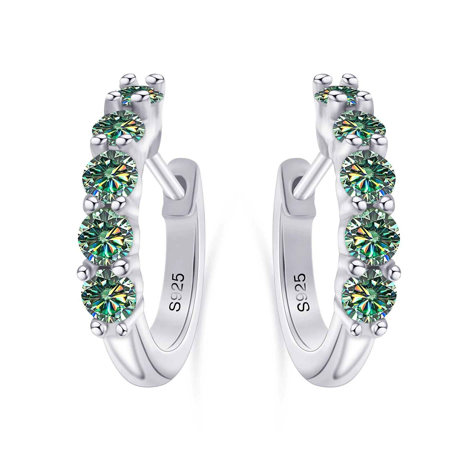 S925 Sterling Silver Women's Classic Round Moissanite And Diamond Earrings - Image 8