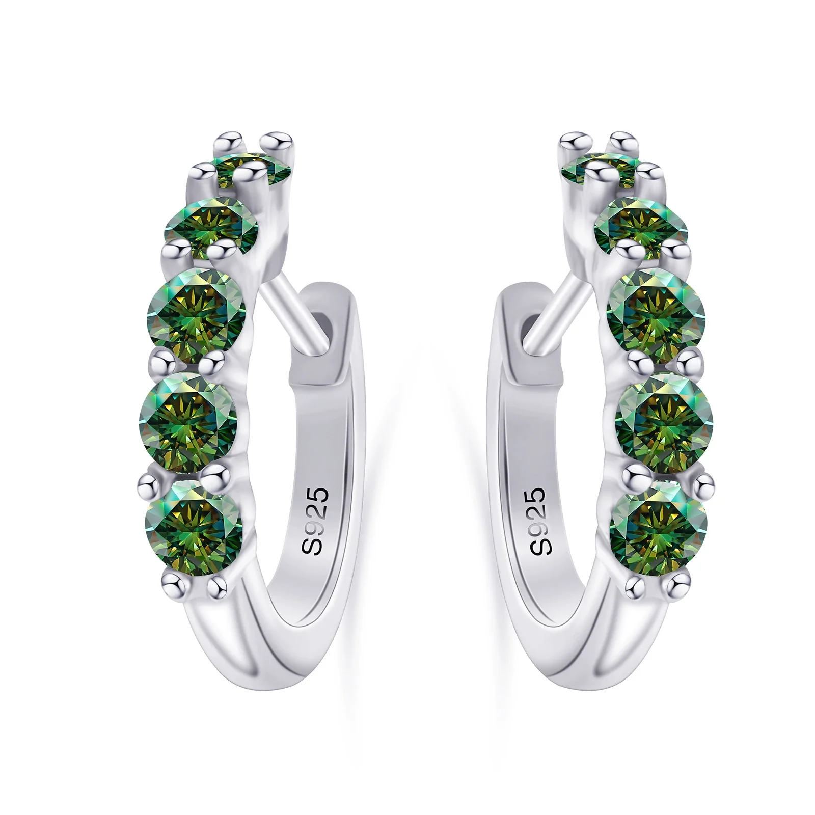 S925 Sterling Silver Women's Classic Round Moissanite And Diamond Earrings - Image 9
