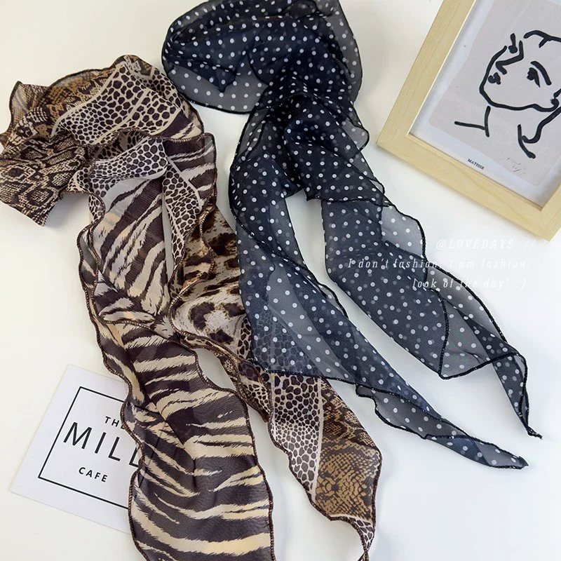 Scarf Vintage Style Leopard Print Wave Dot Polyester Chiffon Print - Image 2