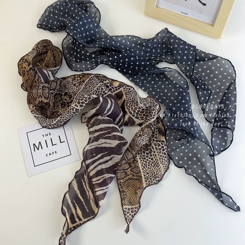Scarf Vintage Style Leopard Print Wave Dot Polyester Chiffon Print - Image 3