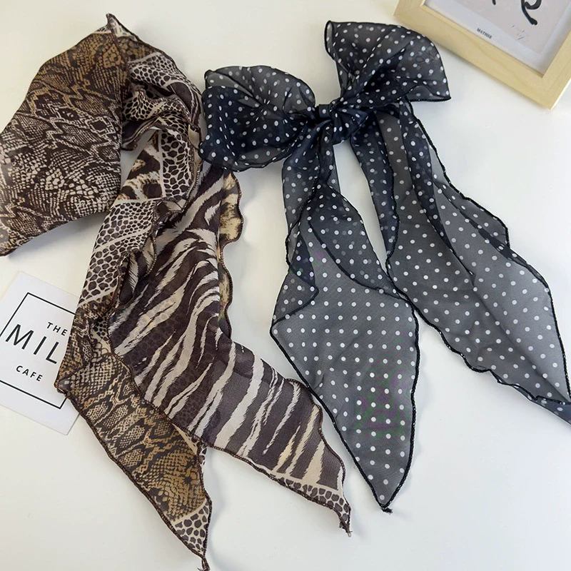 Scarf Vintage Style Leopard Print Wave Dot Polyester Chiffon Print - Image 4