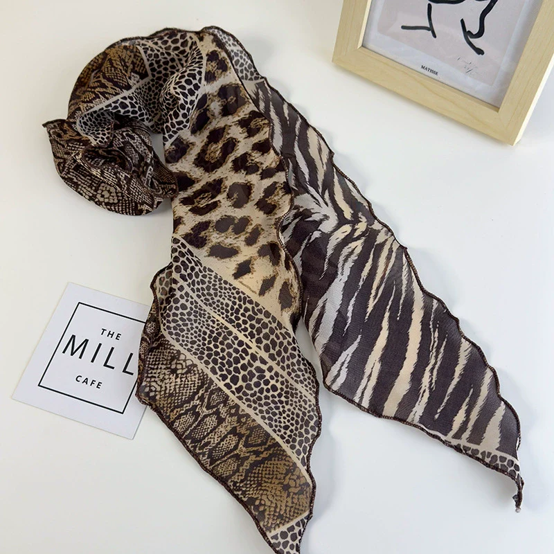 Scarf Vintage Style Leopard Print Wave Dot Polyester Chiffon Print - Image 7