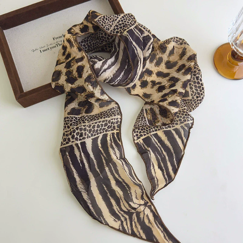Scarf Vintage Style Leopard Print Wave Dot Polyester Chiffon Print - Image 8