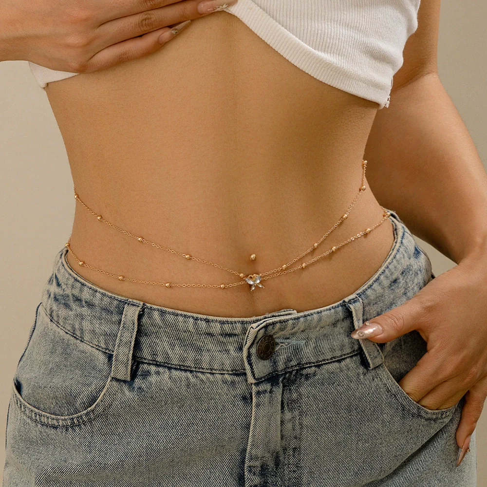 Sexy Rhinestone Tassel Pendant Waist Chain Body Chain Alloy Simple Round Bead For Female - Image 2