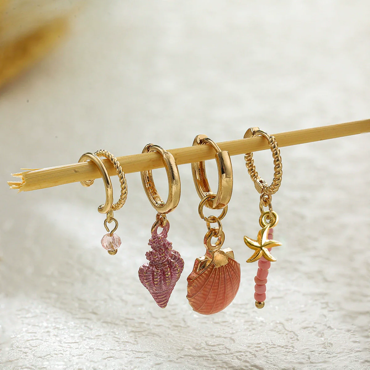 Shell Conch Women's Vacation Style Fourpiece Earring Set - Image 3
