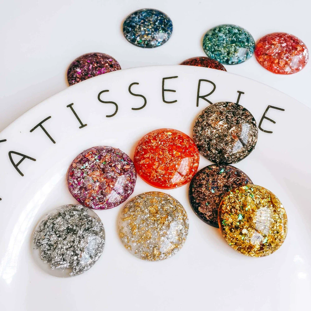 Shoe And Mobile Phone Case Accessories Acrylic Plastic Resin Round Irregular Gold Foil Glitter Dripping Oil Style - Image 4