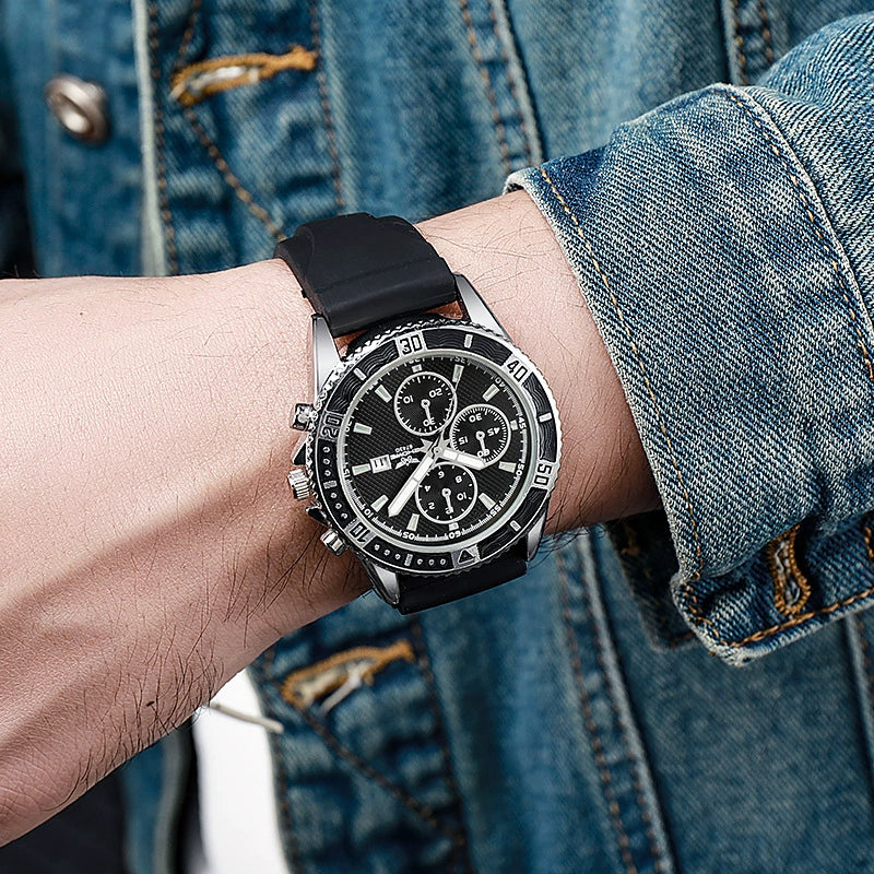 Silicone Alloy Men's Sports Quartz Watch With Round Dial And Onion Crown - Image 9