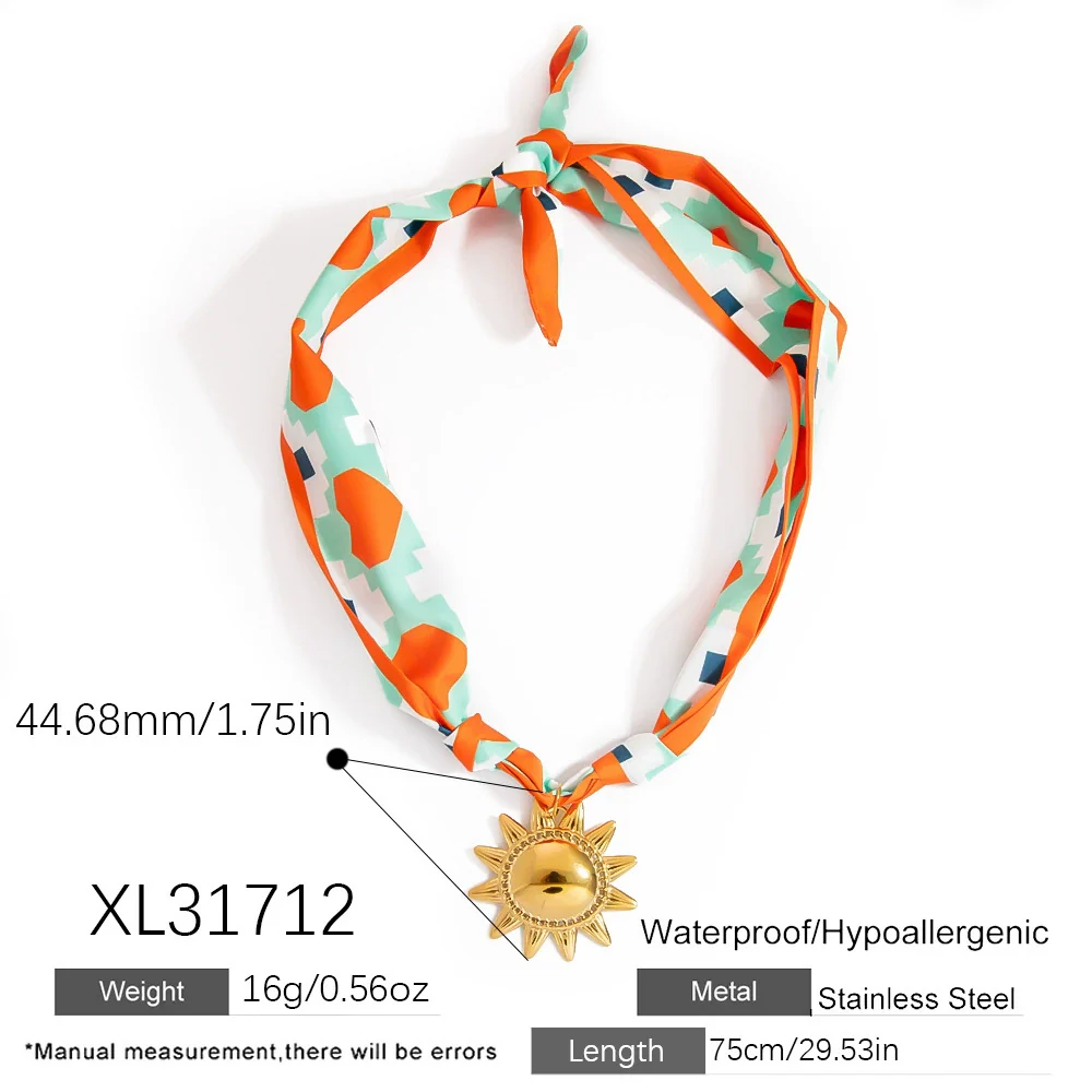 Silk Scarf Necklace Stainless Steel Titanium Steel Electroplating Fashion Minimalist Moon Pendant Women's - Image 8