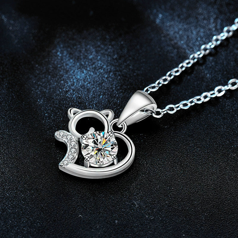 Silver 925 Animals Zodiac Microinlay Cat Clavicle Pendant Necklace For Women - Image 2