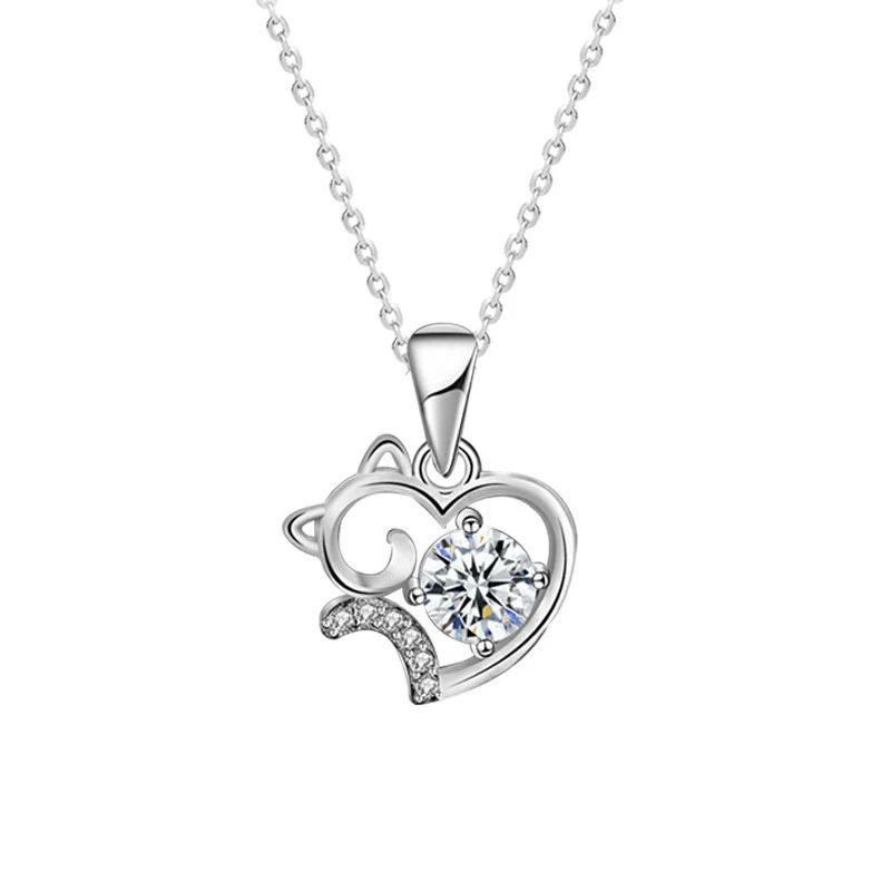 Silver 925 Animals Zodiac Microinlay Cat Clavicle Pendant Necklace For Women - Image 3
