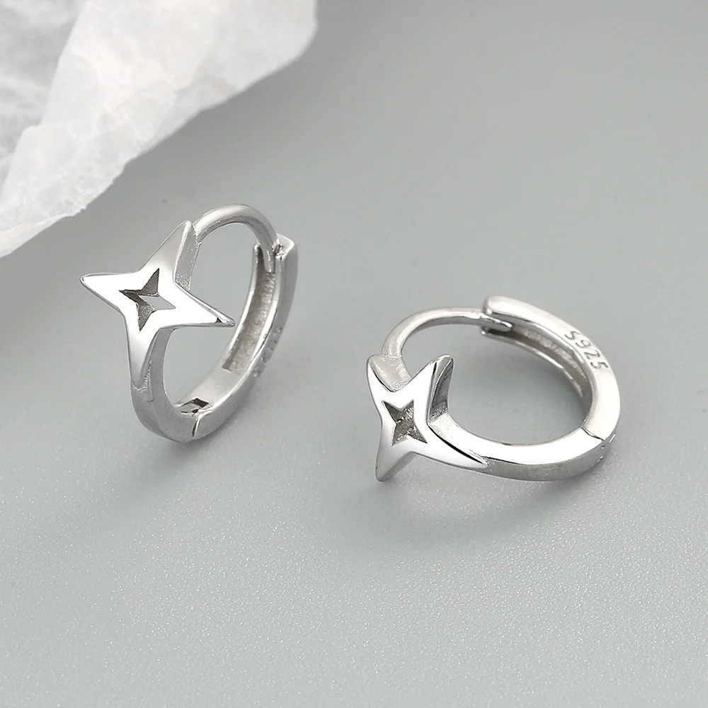 Silver 925 Geometric Flash Star Earrings For Women With Electroplating - Image 6