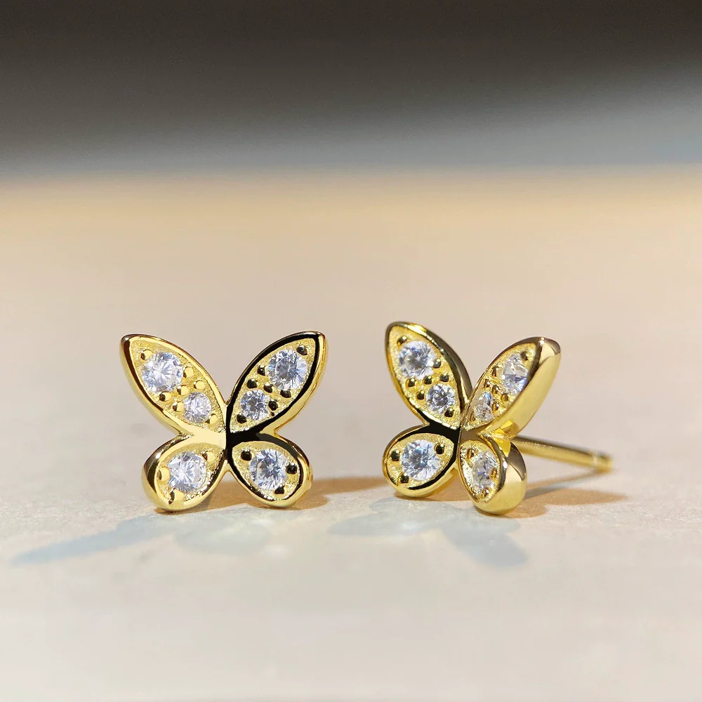 Silver 925 Moissanite Phantom Butterfly Bow Geometric Women's Ear Jewelry - Image 3