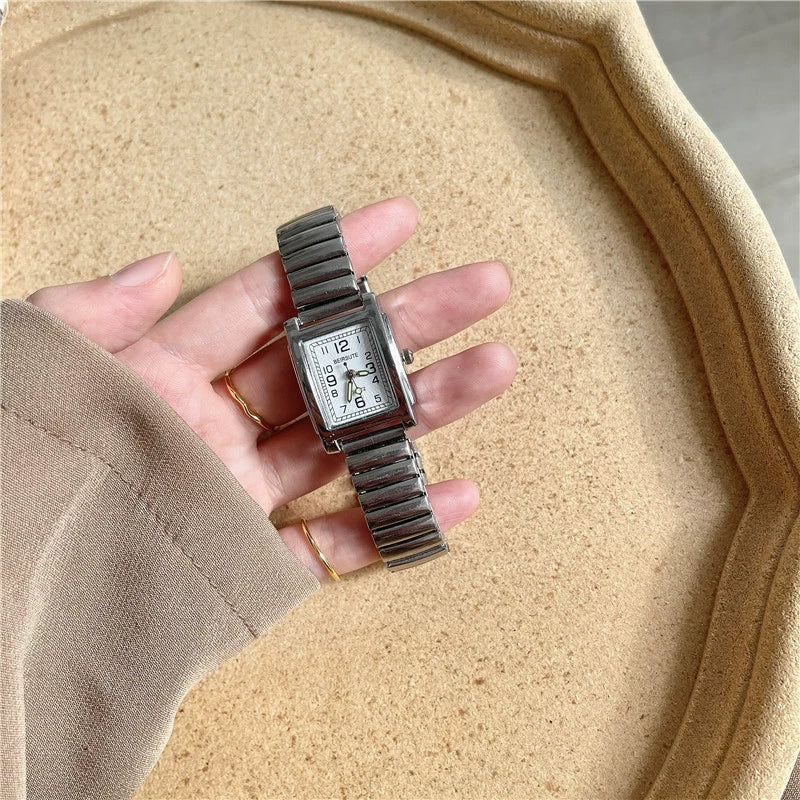 Silver Bracelet Watch Elastic Band Steel Spring Band Luminous Digital Retro Square Metal Chain Watch For Men And Women - Image 7