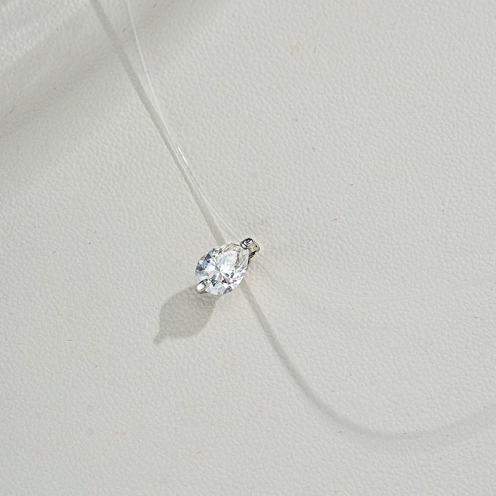 Silver Creative Transparent Fishing Line Pendant Women's Invisible Necklace With Water Drops Moissanite And Flower Pattern - Image 3