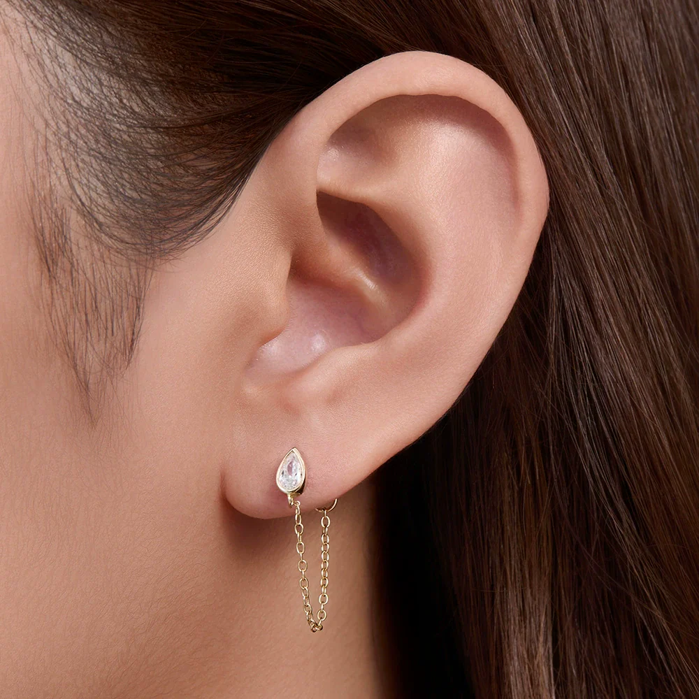 Silver Dropshaped Zircon Earrings Punk Style For Women - Image 4