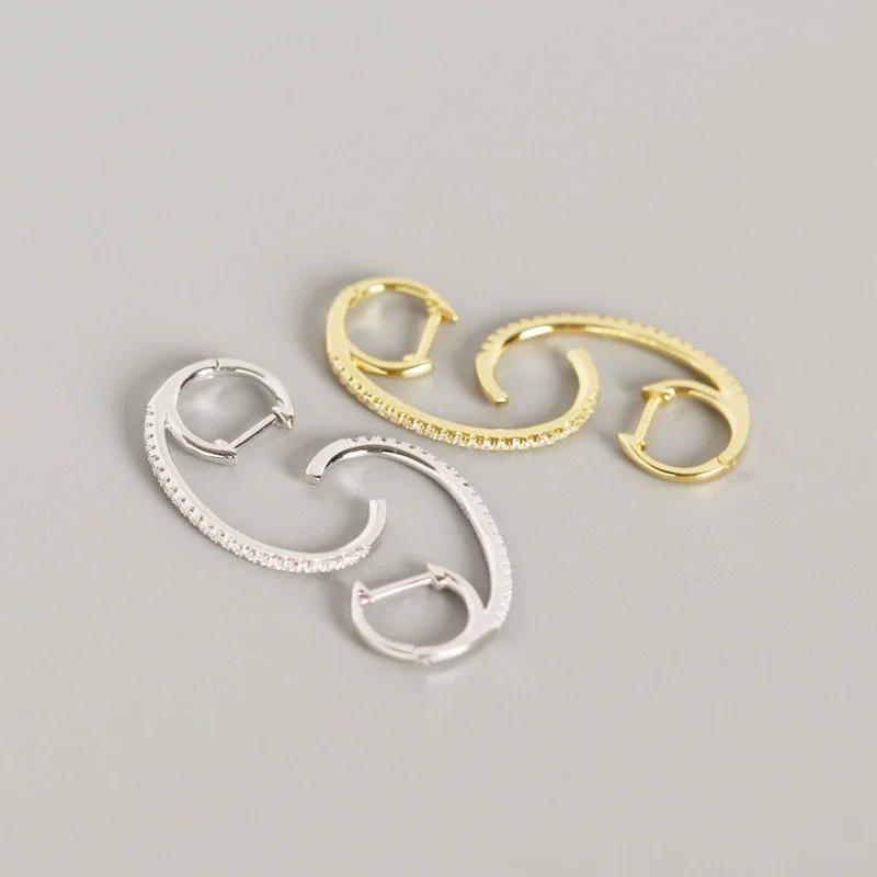 Silver Geometric Electroplated Hanging Ear Buckle And Stud Earrings