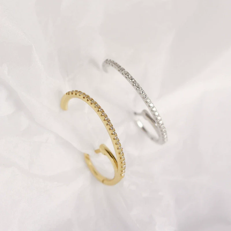 Silver Geometric Electroplated Hanging Ear Buckle And Stud Earrings - Image 2