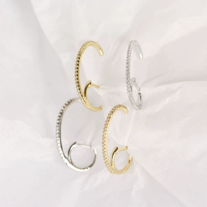 Silver Geometric Electroplated Hanging Ear Buckle And Stud Earrings - Image 4