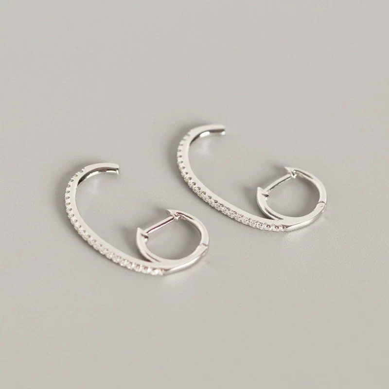Silver Geometric Electroplated Hanging Ear Buckle And Stud Earrings - Image 6