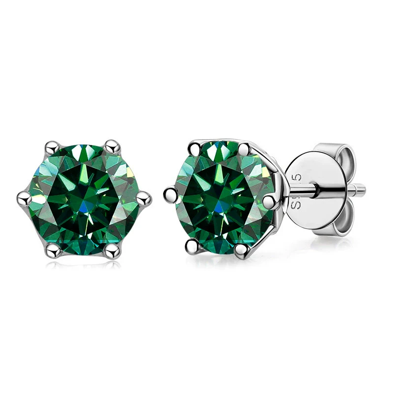 Silver Moissanite Classic Round Earrings - Image 11