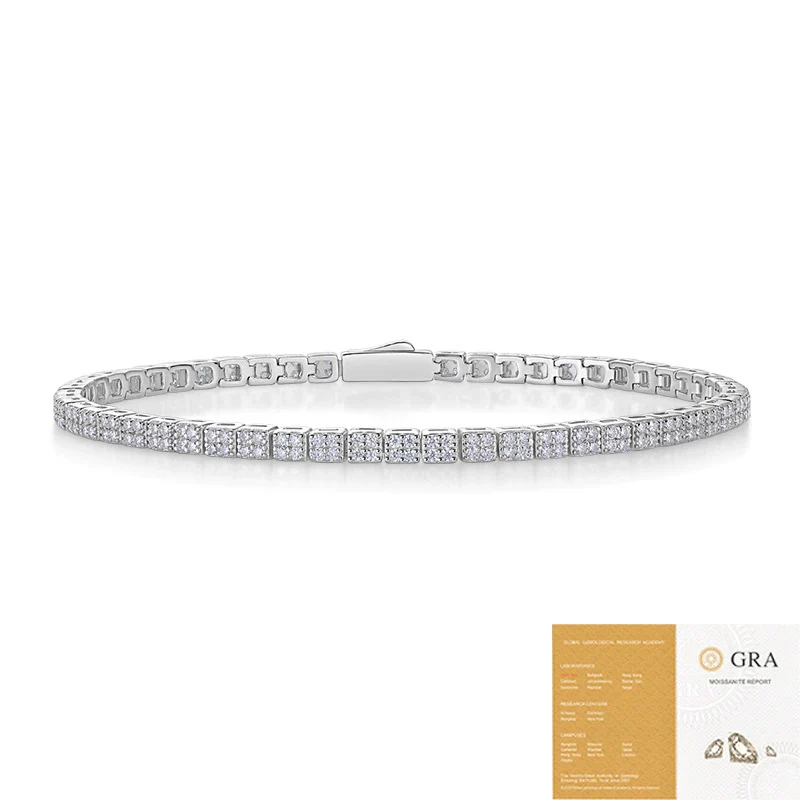 Silver Moissanite Geometric Style Women's Bracelet Set With Diamonds - Image 5