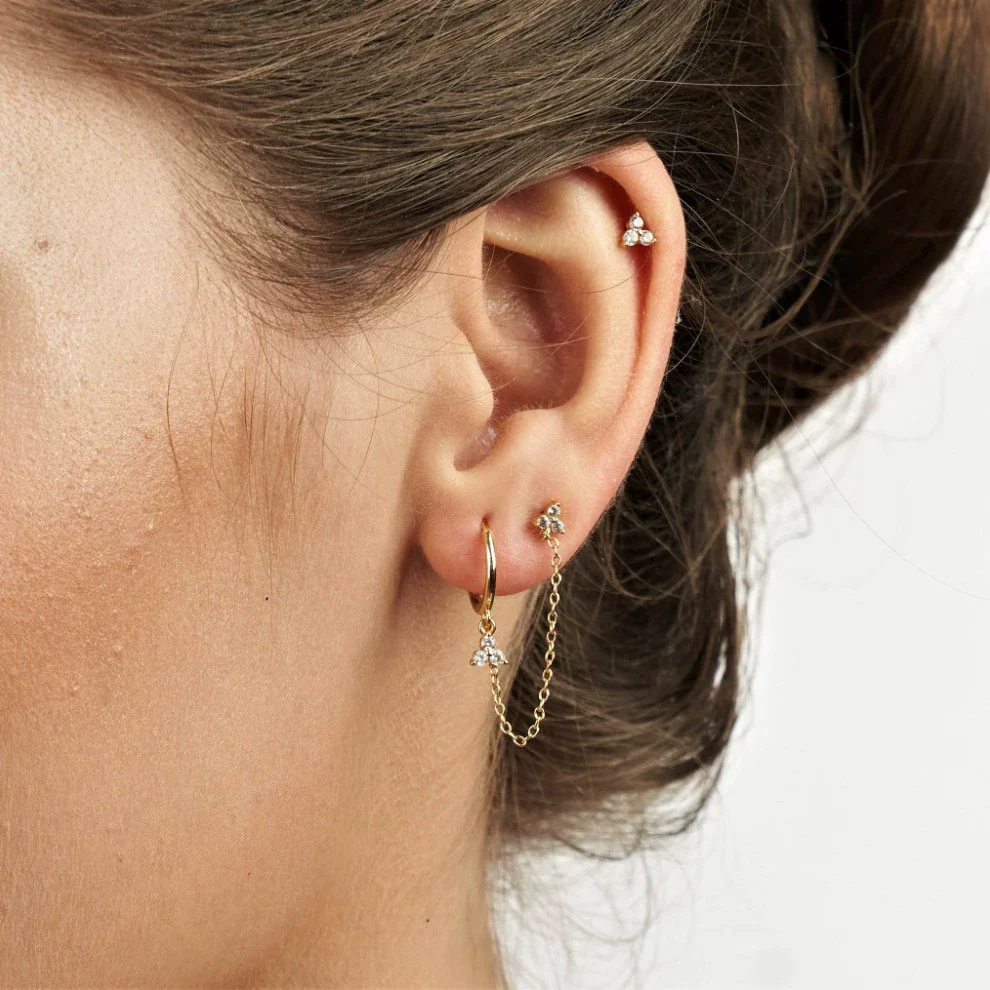 Silver Needle Accessible Luxury Style Earrings Set With Copper Clover Tassel Pendant And Zirconia Leaves Pattern - Image 3