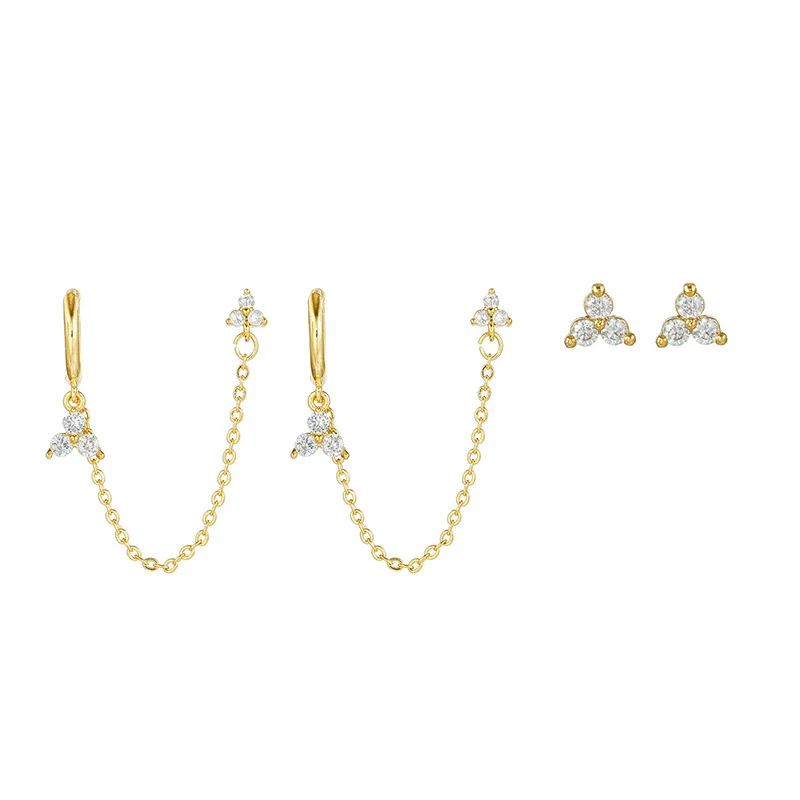 Silver Needle Accessible Luxury Style Earrings Set With Copper Clover Tassel Pendant And Zirconia Leaves Pattern - Image 5