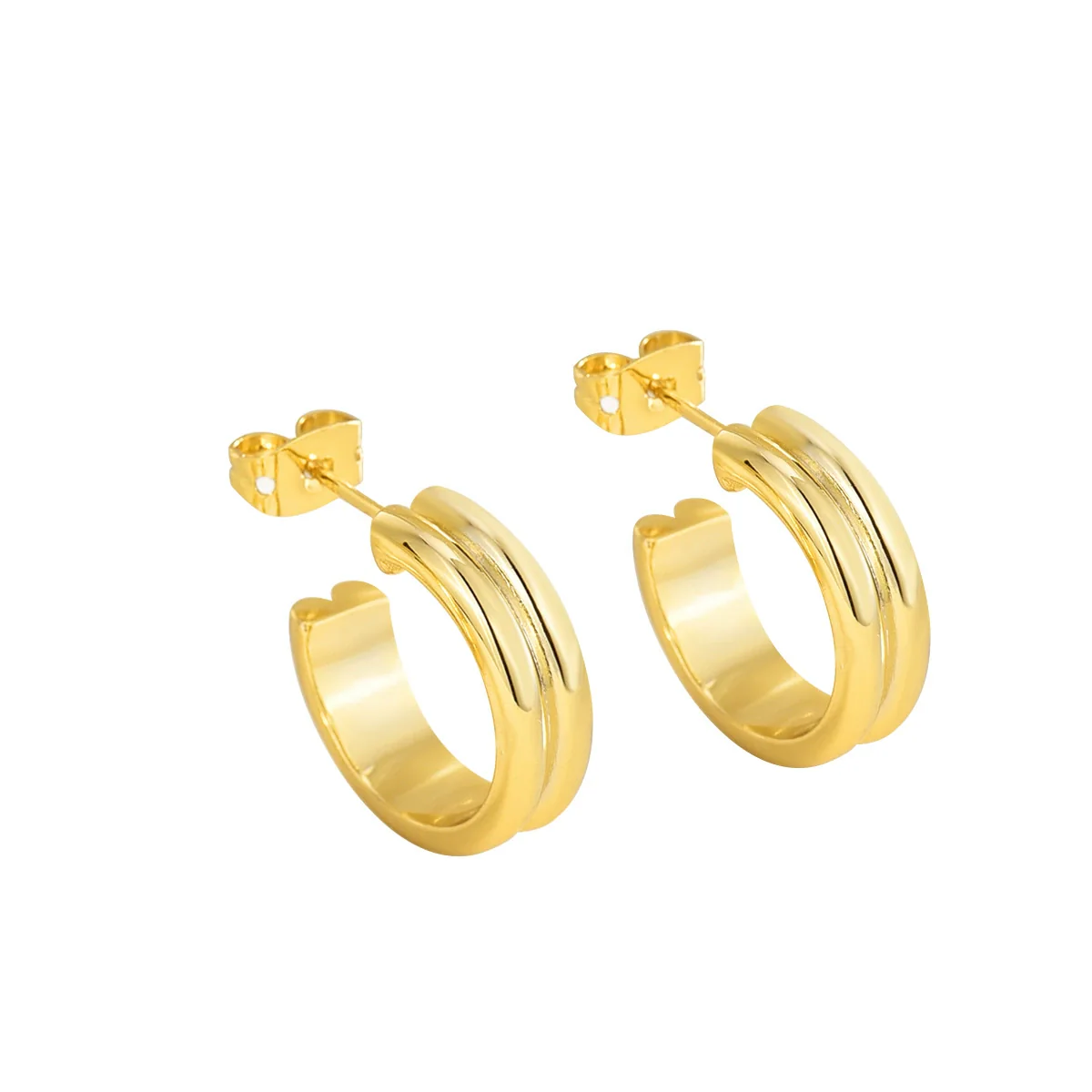 Silver Needle Earrings Gold Plated Geometric Style Metal - Image 4