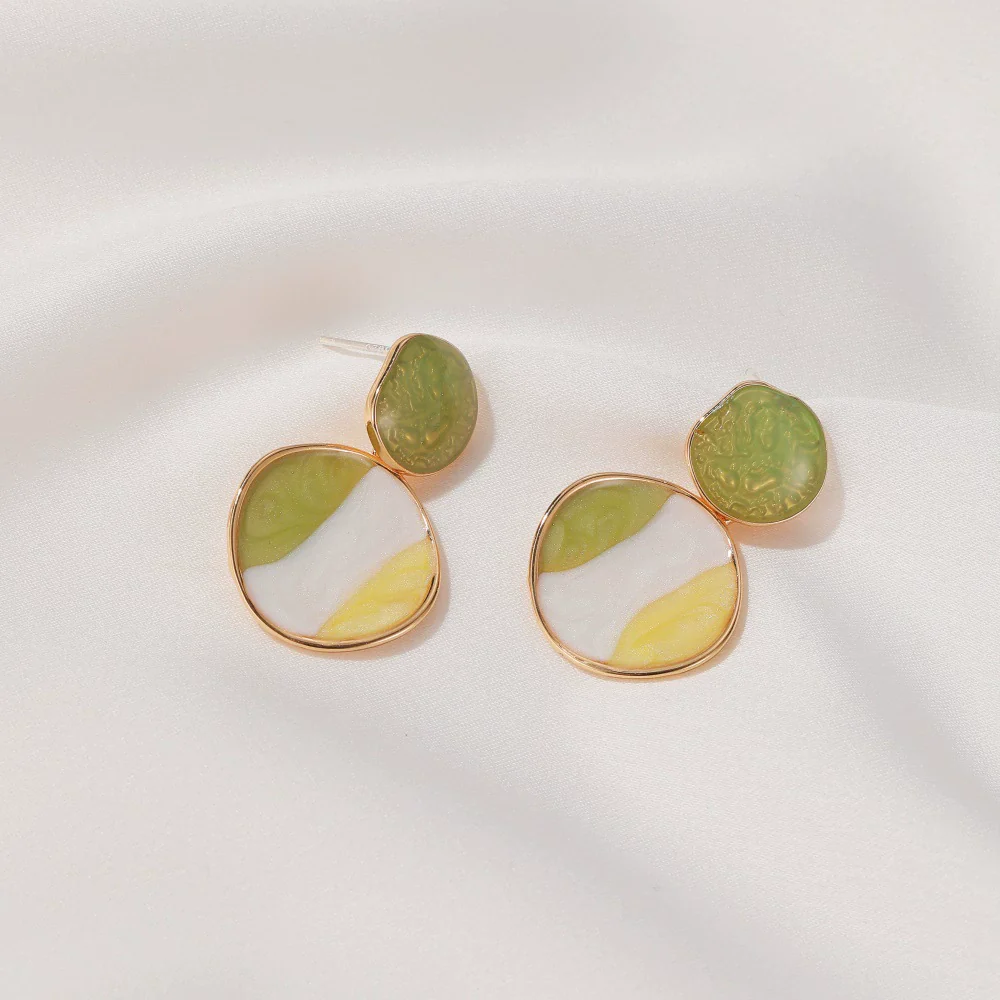 Silver Needle Fruit And Geometric Style Stud Earrings - Image 2