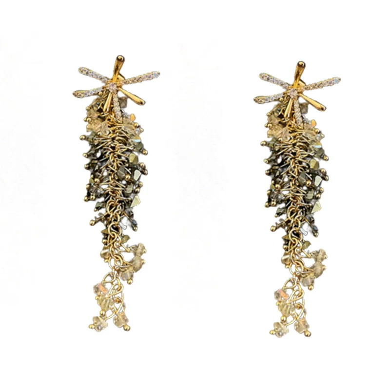 Silver Needle Zircon Flower Crystal Long Tassel Women's Earrings - Image 5