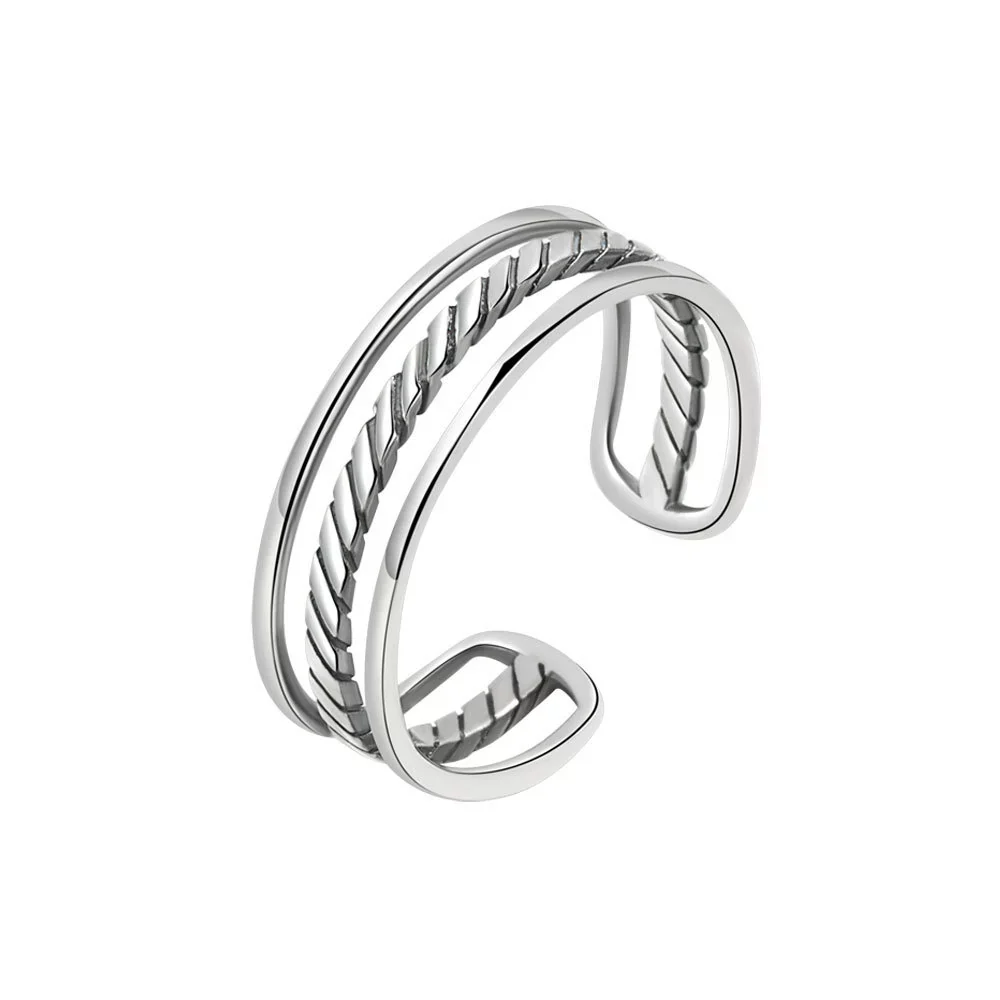 Silver Ring S925 Sterling Silver Geometric Retro Style For Women - Image 5
