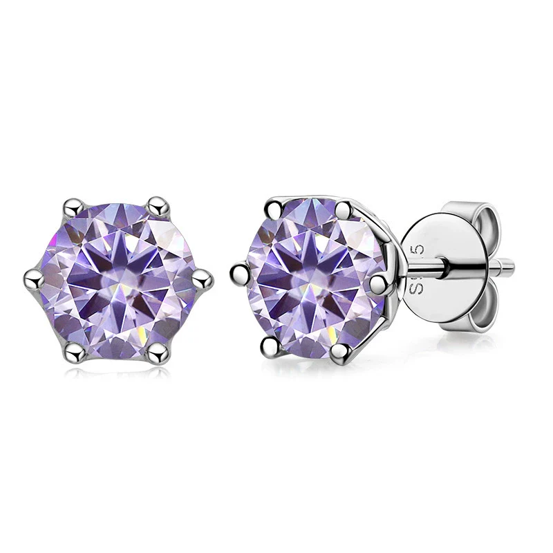 Silver Synthetic Moissanite Round Classic Sixclaw Earrings - Image 10