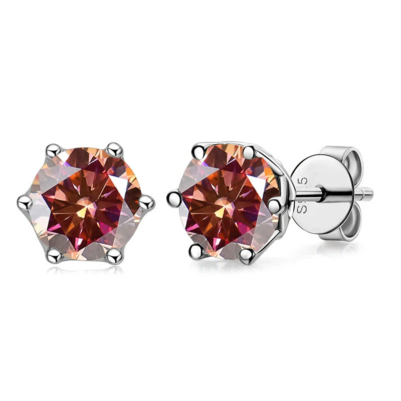 Silver Synthetic Moissanite Round Classic Sixclaw Earrings - Image 11